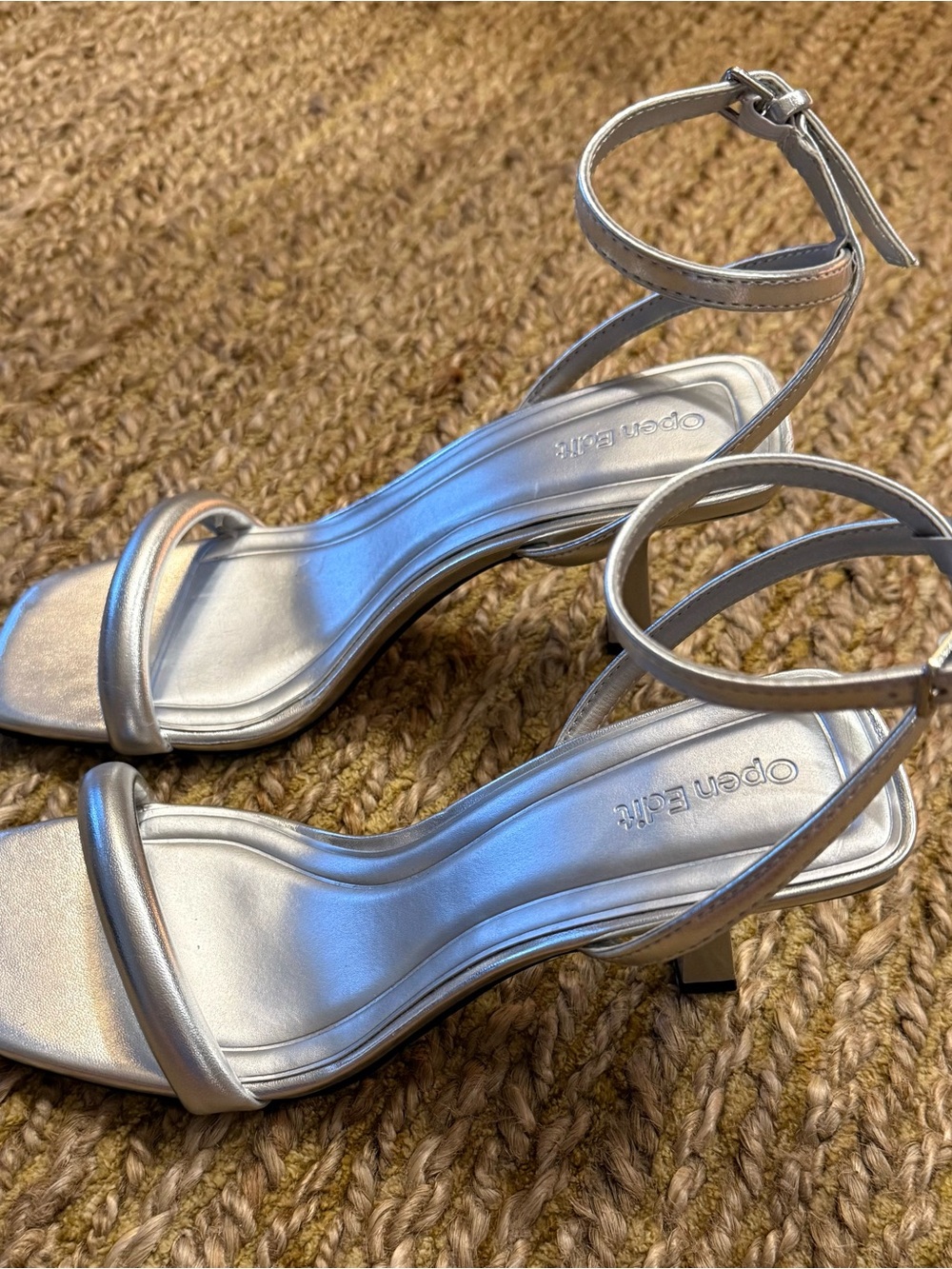 Open Edit Nordstrom Women’s Silver Strappy Heels Shoes Size 7M